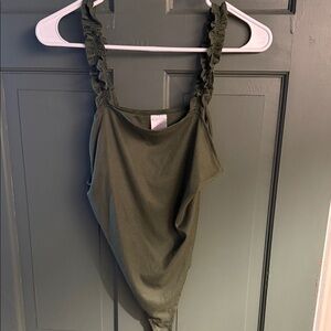 Olive Green Ruched Bodysuit